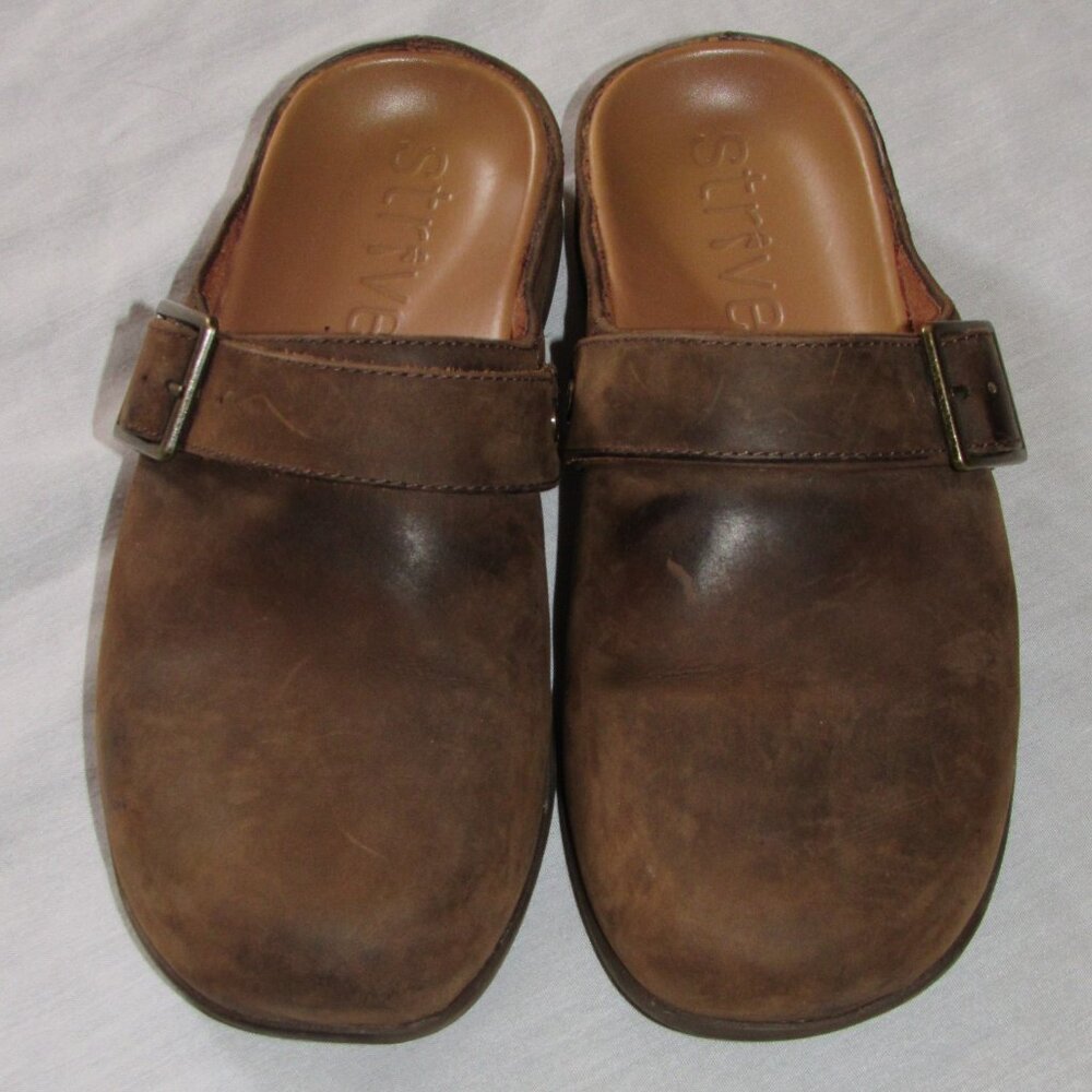 Strive Malmo Brown Distressed Leather Buckle Comfort Clog Slide Women's sz 6 - Picture 3 of 5